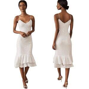 NWT Sachin + Babi Odelle Dress White Sequin V-Neck Midi Dress Size 6